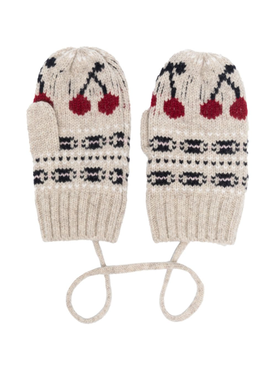 Bonpoint Kids' Cherry-print Marino Gloves In Neutrals