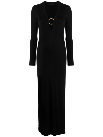 Louisa Ballou Helios Plunge-front Jersey Maxi Dress In Black