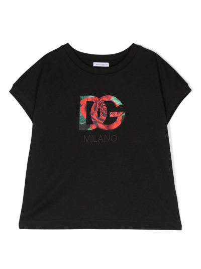 Dolce & Gabbana Kids' Logo-patch Cotton T-shirt In Black