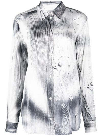 Louisa Ballou Shirt In Grey Silk In Silver