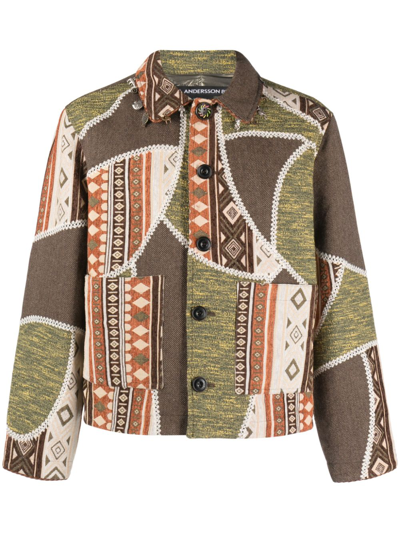 Andersson Bell Unisex Jacquard Patchwork Jacket In Beige,green