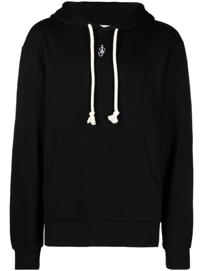 Jw Anderson Logo-embroidered Drawstring Hoodie In Black