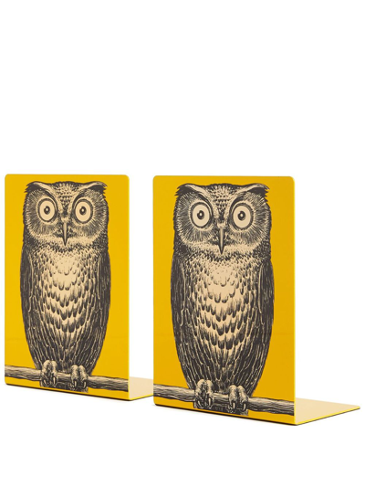 Fornasetti Bookends Civetta In White/black/yellow