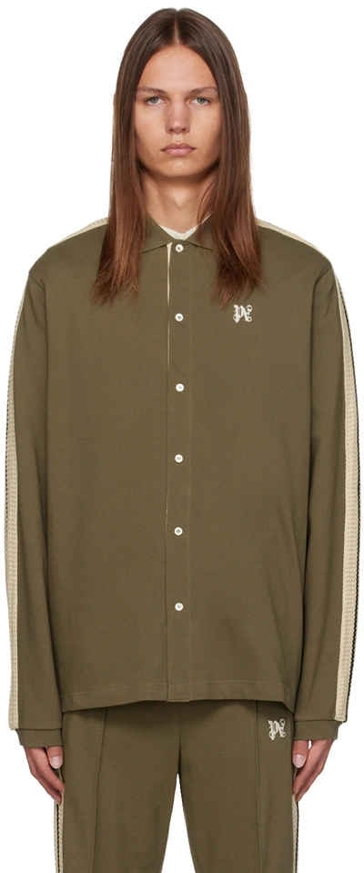 Palm Angels Taupe Monogram Shirt In Military Green