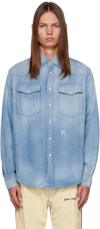 PALM ANGELS BLUE MONOGRAM DENIM SHIRT