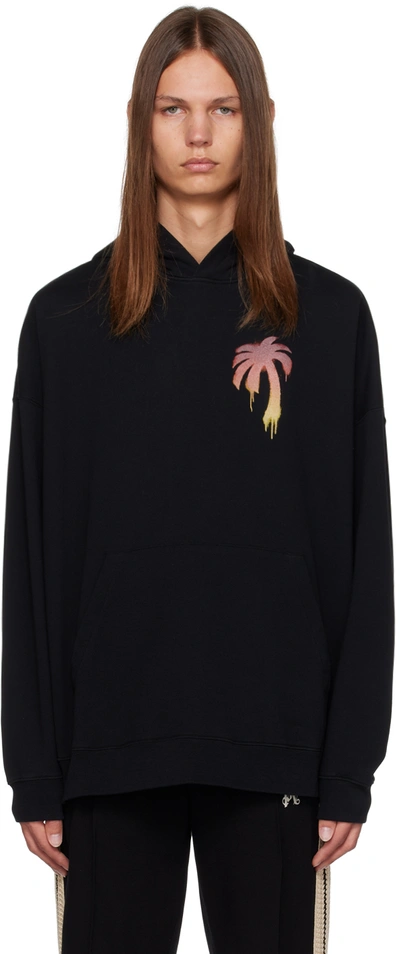 Palm Angels Palm Tree Printed Hoodie In Black