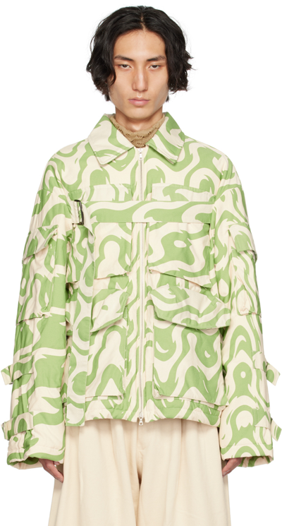 Dries Van Noten Beige & Green Cargo Pockets Jacket In 604 Green