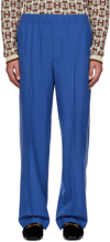Gucci Brand-embroidered Slip-pocket Straight-leg Regular-fit Wool-blend Trousers In Blue