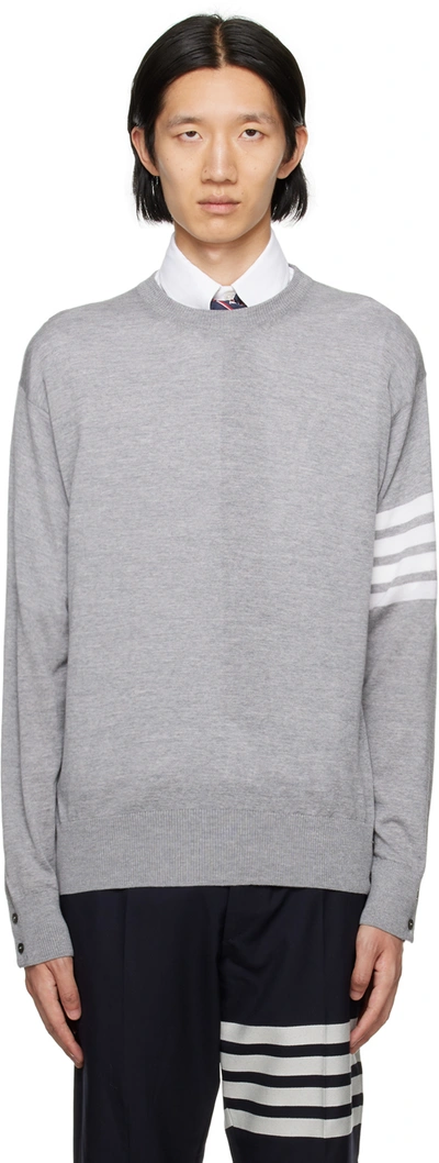 Thom Browne Gray 4-bar Sweater In 058 Pale Grey