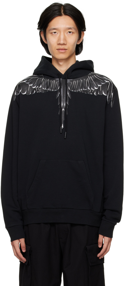 Marcelo Burlon County Of Milan Black Printed Hoodie In Black Black