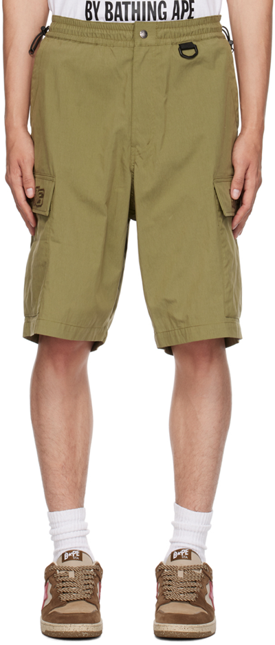 Bape Green Wide Cargo Shorts In Olive Drab