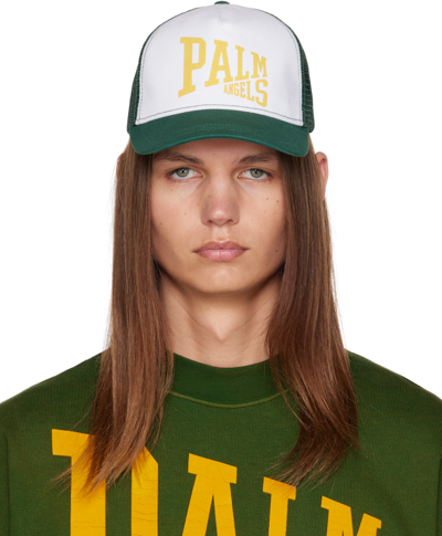 Palm Angels Pa League Trucker Cap In Green Gold