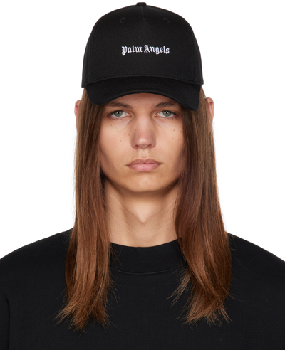 Palm Angels Black Embroidered Cap In Black White