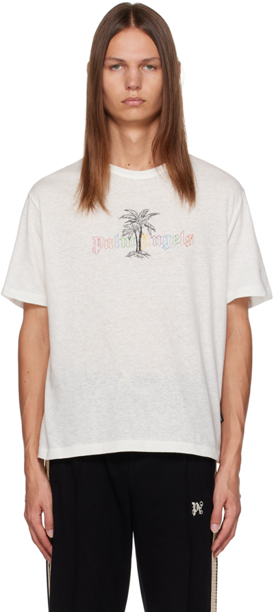 Palm Angels White Printed T-shirt In White Black