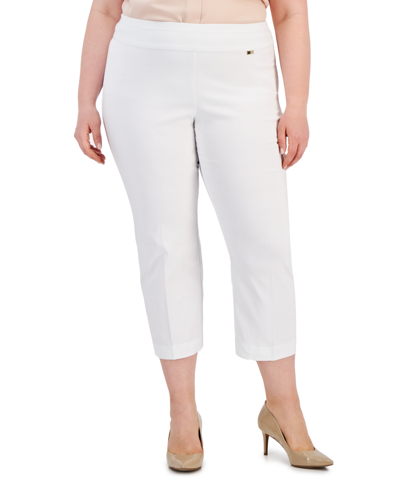 Inc International Concepts Plus Size Mid-rise Pull-on Capri Pants, Created For Macy's In Bright White