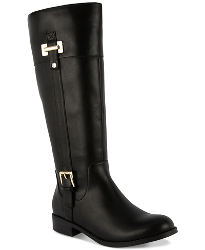 Karen Scott Women's Edenn Buckled Wide-calf Riding Boots, Created For Macy's In Black Sm