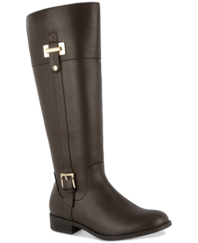 Karen Scott Women's Edenn Buckled Wide-calf Riding Boots, Created For Macy's In Chocolate