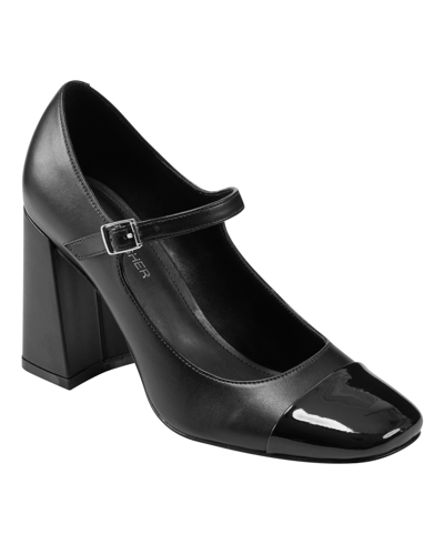 Marc Fisher Women's Charine Square Toe Block Heel Dress Pumps In Black Faux Patent Leather