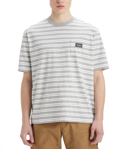Levi's Men's Workwear Relaxed-fit Stripe Pocket T-shirt, Created For Macy's In Stripe Midtone Grey White