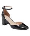 Bandolino Women's Lets Add Square Toe Block Heel Ankle Strap Pumps In Black Patent