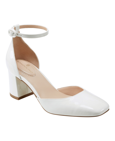 Bandolino Women's Lets Add Square Toe Block Heel Ankle Strap Pumps In Cream Patent