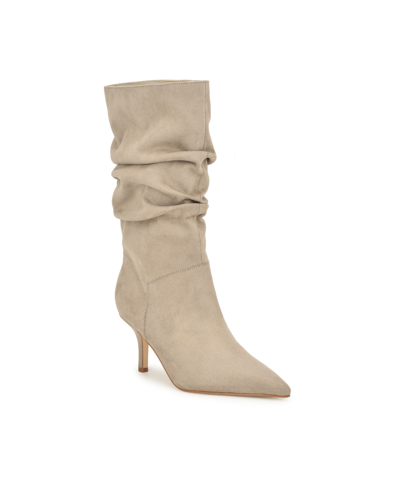 Nine West Women's Mycki Pointy Toe Ruched Dress Boots In Taupe Suede