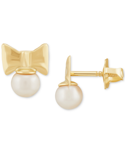 Macy's Children's Cultured Freshwater Pearl (3-3/4mm) Bow Stud Earrings In 14k Gold