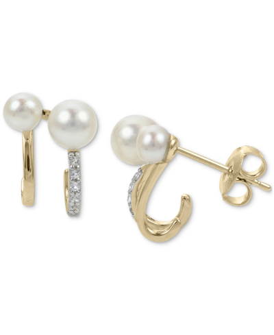 Macy's Cultured Freshwater Pearl (3-1/2 5mm) & Lab-created White Sapphire (1/10 Ct. T.w.) Curved Stud Earri In Gold