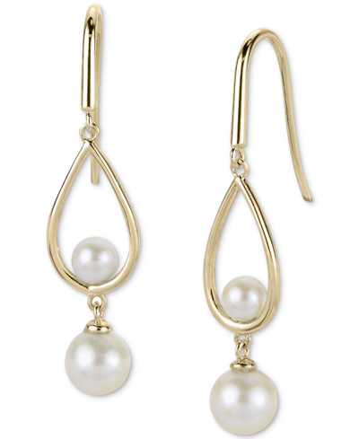 Macy's Cultured Freshwater Pearl (4 & 6mm) Teardrop Drop Earrings In 14k Gold-plated Sterling Silver
