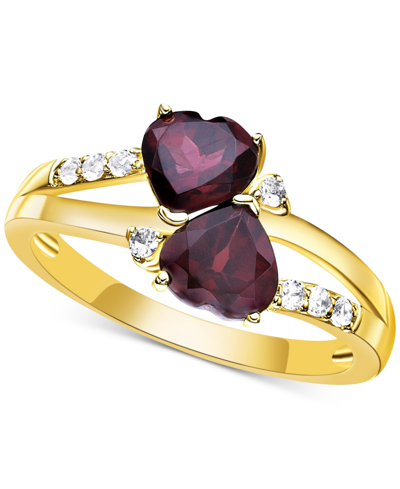 Macy's Garnet (2 Ct. T.w.) & White Topaz (1/8 Ct. T.w.) Double Heart Ring In Gold-plated Sterling Silver
