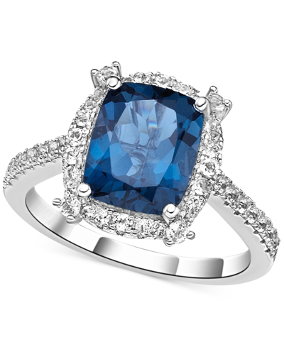 Macy's London Blue Topaz (4 Ct. T.w.) & White Topaz (1-1/6 Ct. T.w.) Halo Statement Ring In Sterling Silver