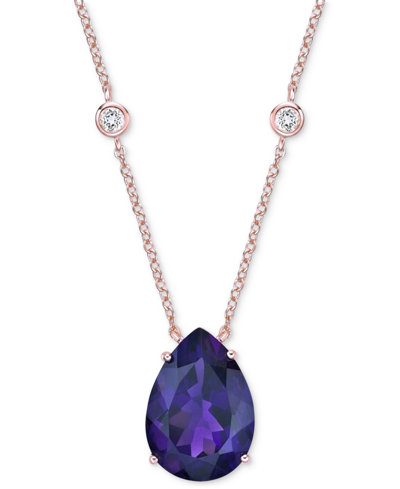 Macy's Amethyst (15 Ct. T.w.) & White Topaz (3/8 Ct. T.w.) 18" Pendant Necklace In Rose Gold-plated Sterlin