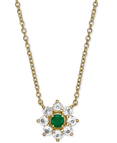 Macy's Emerald (1/4 Ct. T.w.) & White Topaz (7/8 Ct. T.w.) Flower 18" Pendant Necklace In Gold-plated Sterl