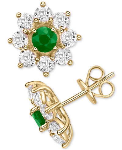 Macy's Emerald (1/2 Ct. T.w.) & White Topaz (1-3/4 Ct. T.w.) Flower Stud Earrings In Gold-plated Sterling S