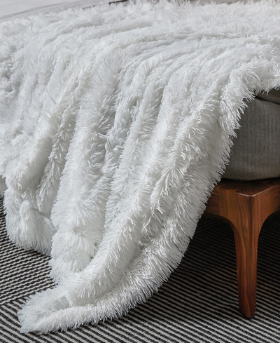 Cheer Collection Soft And Fuzzy Reversible Shaggy Throw, 60" X 70" In White