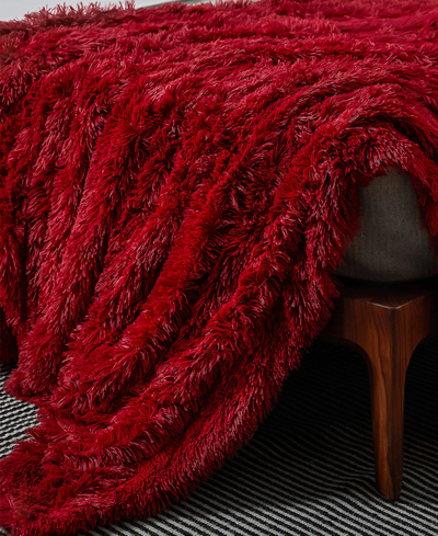 Cheer Collection Soft And Fuzzy Reversible Shaggy Throw, 60" X 70" In Maroon