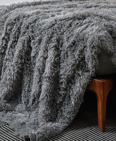 Cheer Collection Soft And Fuzzy Reversible Shaggy Throw, 60" X 70" In Silver