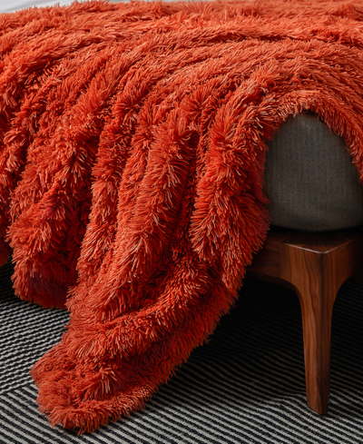 Cheer Collection Soft And Fuzzy Reversible Shaggy Throw, 60" X 70" In Rust