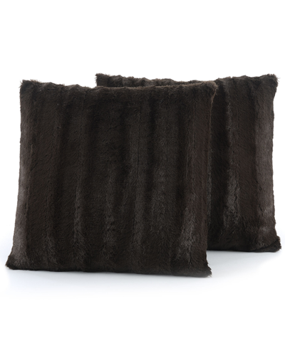 Cheer Collection Plush Reversible Faux Fur 2-pack Decorative Pillow, 22" X 22" In Black