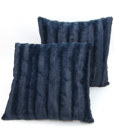 Cheer Collection Plush Reversible Faux Fur 2-pack Decorative Pillow, 22" X 22" In Blue