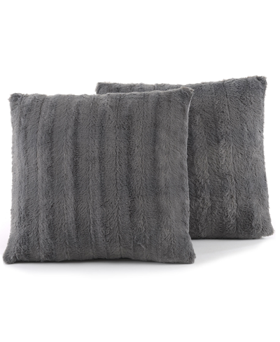 Cheer Collection Plush Reversible Faux Fur 2-pack Decorative Pillow, 22" X 22" In Gray