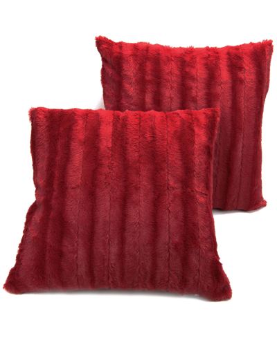 Cheer Collection Plush Reversible Faux Fur 2-pack Decorative Pillow, 22" X 22" In Maroon