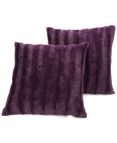 Cheer Collection Plush Reversible Faux Fur 2-pack Decorative Pillow, 22" X 22" In Purple