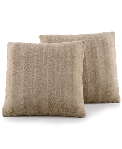 Cheer Collection Plush Reversible Faux Fur 2-pack Decorative Pillow, 22" X 22" In Sand