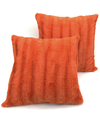 Cheer Collection Plush Reversible Faux Fur 2-pack Decorative Pillow, 22" X 22" In Rust