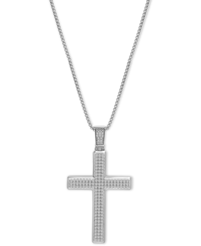 Macy's Men's Diamond Cross 22" Pendant Necklace (1 Ct. T.w.) In Silver