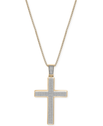 Macy's Men's Diamond Cross 22" Pendant Necklace (1 Ct. T.w.) In Gold Over Silver