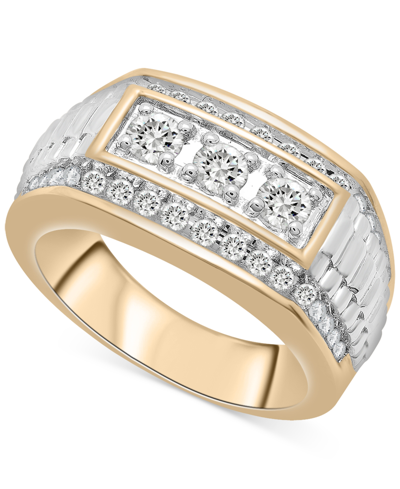 Macy's Men's Diamond Two-tone Statement Ring (1 Ct. T.w.) In 10k Gold In Yellow Gold