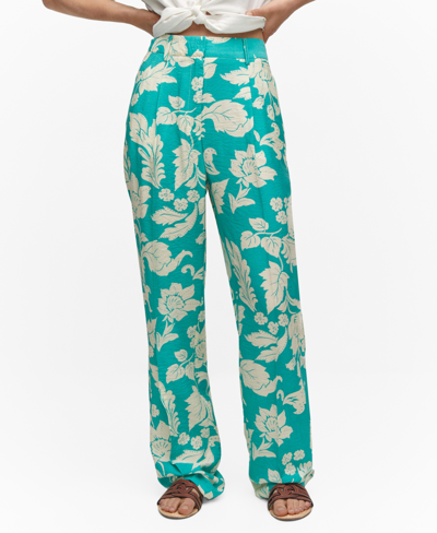 Mango Printed Straight Trousers Turquoise