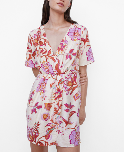 Mango Floral Wrap Dress Off White